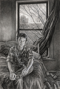 Image of the charcoal drawing, Jay Alone by Edgar Jerins.